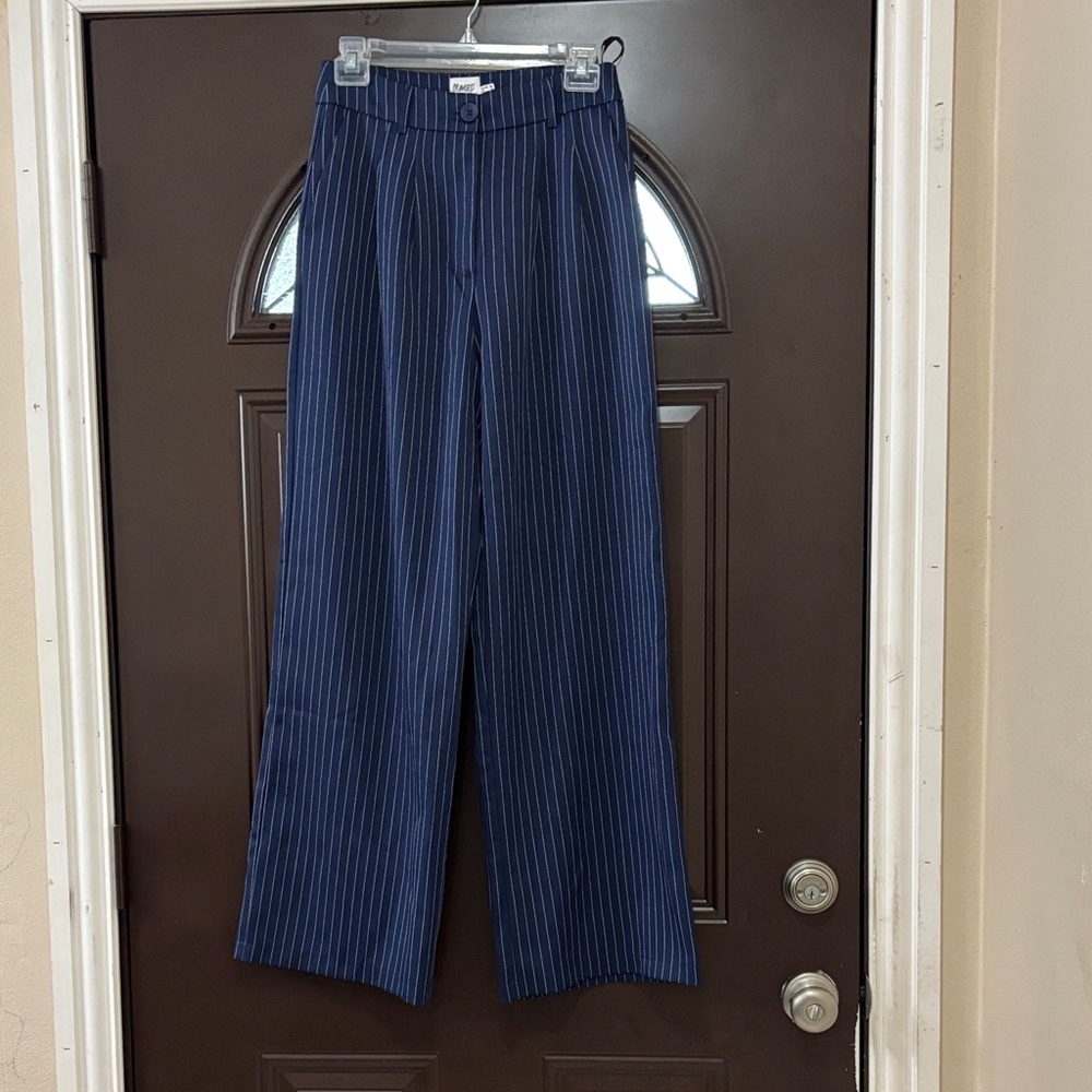 Princess Polly Navy Pinstripe Wide Leg Pants